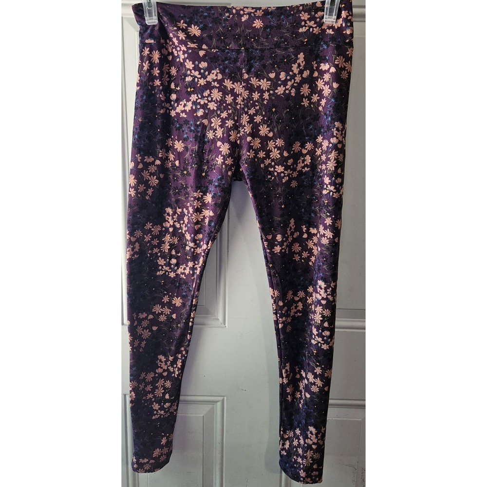 LuLaRoe Tall & Curvy Purple Floral Leggings TC Stretch Buttery Soft Women's